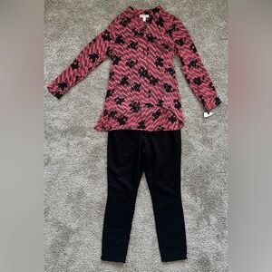 Dana Buchman size S black coral long sleeve buttons top & Uni thread black Jeans